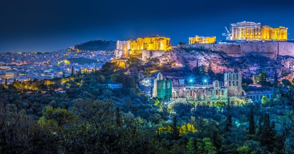 Noční Athény a Parthenon