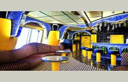 Costa Fascinosa - Costa Cruises - moderní bar v modré a žluté barevné kombinaci